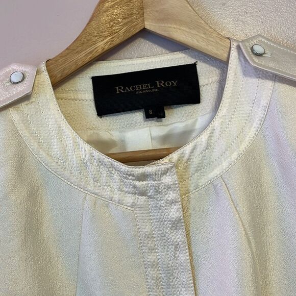 Rachel Roy Signature Vintage Silk Wool Jacket Blazer Zip Up Ivory Women 8 Luxury - Picture 2 of 9
